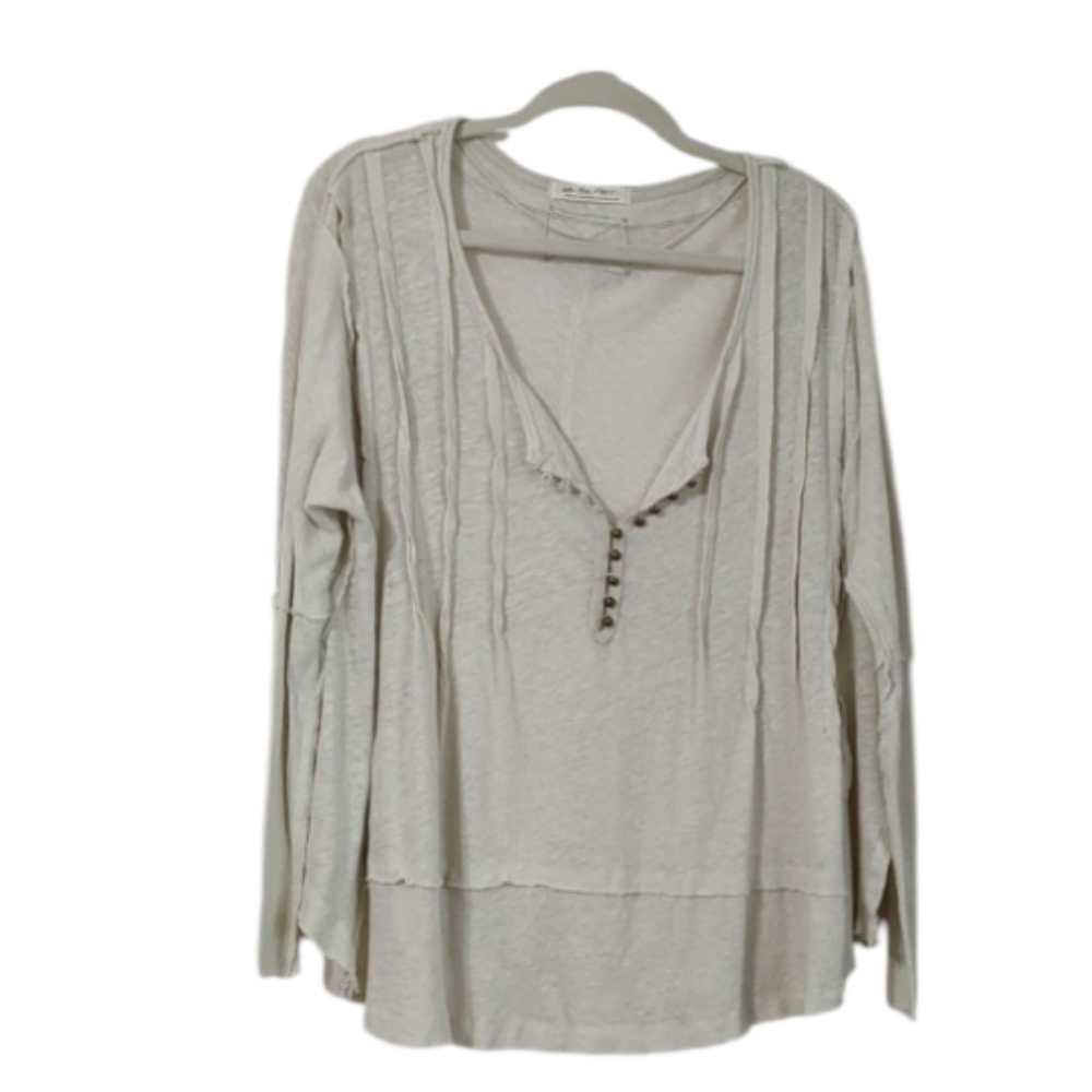 We The Free Melody Pintuck Linen and Cotton Henley Size M